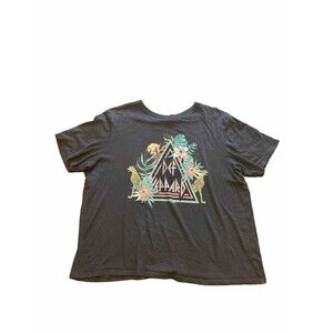 Def Lepard T Shirt Women's Size Large Black Gray Short Sleeve Cropped Band Tee